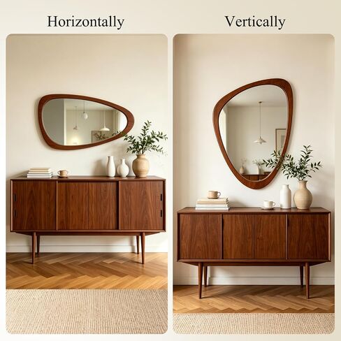 Ferytange Asymmetrical Wall Mirror, Wood Frame Decorative Mirror for Living Room Bedroom Entryway, Modern Irregular Unique Wall Art, Mid Century Modern Home Decor 30" H x 19" W in Saudi Arabia