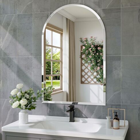 Frameless Arch Mirror, 24"x36" Bathroom Vanity Arched Mirrors with Beveled Edge, Decorative Arch Wall Mirrors for Bedroom, Entryway, Living Room in Saudi Arabia