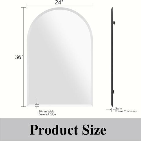 Frameless Arch Mirror, 24"x36" Bathroom Vanity Arched Mirrors with Beveled Edge, Decorative Arch Wall Mirrors for Bedroom, Entryway, Living Room in Saudi Arabia