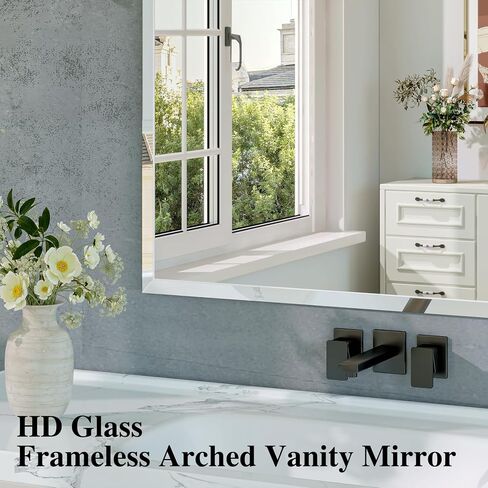 Frameless Arch Mirror, 24"x36" Bathroom Vanity Arched Mirrors with Beveled Edge, Decorative Arch Wall Mirrors for Bedroom, Entryway, Living Room in Saudi Arabia