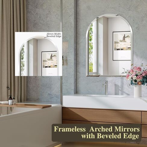 Frameless Arch Mirror, 24"x36" Bathroom Vanity Arched Mirrors with Beveled Edge, Decorative Arch Wall Mirrors for Bedroom, Entryway, Living Room in Saudi Arabia