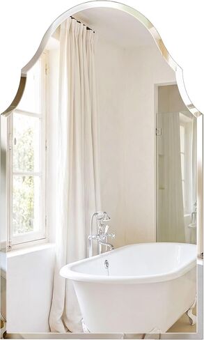 24" x 40" Arched Scalloped Bathroom Mirror, Frameless Beveled Decorative Wall Mirror for Vanity, Powder Room, Entryway, Large Accent Mirror with Reinforced Backing, Flush Mount in Saudi Arabia