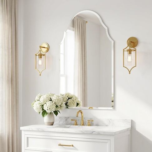 24" x 40" Arched Scalloped Bathroom Mirror, Frameless Beveled Decorative Wall Mirror for Vanity, Powder Room, Entryway, Large Accent Mirror with Reinforced Backing, Flush Mount in Saudi Arabia