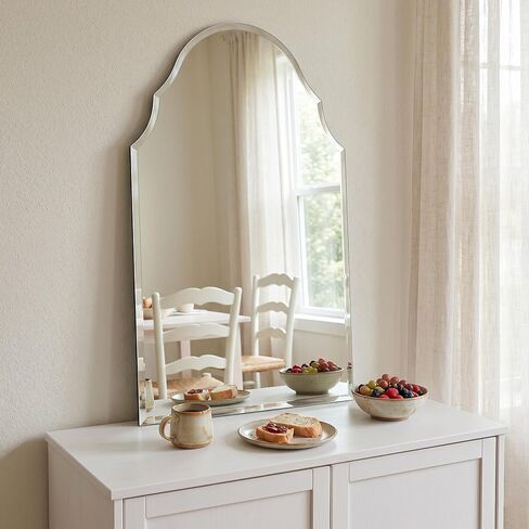 24" x 40" Arched Scalloped Bathroom Mirror, Frameless Beveled Decorative Wall Mirror for Vanity, Powder Room, Entryway, Large Accent Mirror with Reinforced Backing, Flush Mount in Saudi Arabia