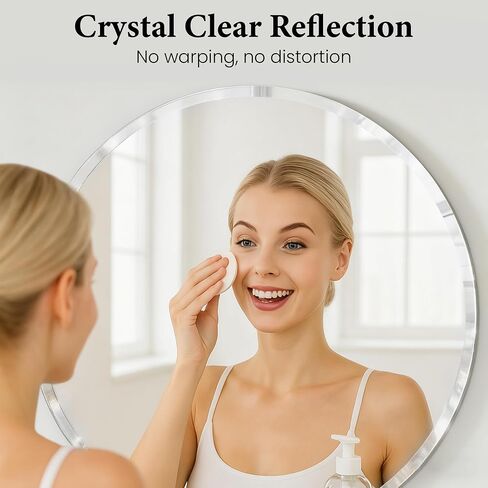 24 Inch Round Bathroom Mirror, Frameless Beveled Circle Vanity Mirror for Over Sink, Powder Room and Entryway, Solid-Backed Wall Mirror in Saudi Arabia