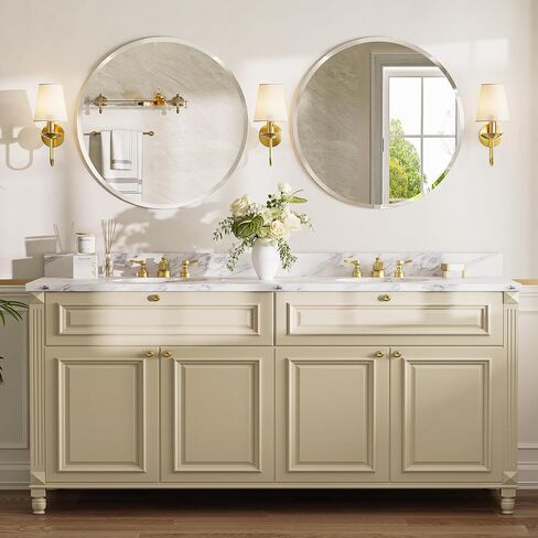 24 Inch Round Bathroom Mirror, Frameless Beveled Circle Vanity Mirror for Over Sink, Powder Room and Entryway, Solid-Backed Wall Mirror in Saudi Arabia