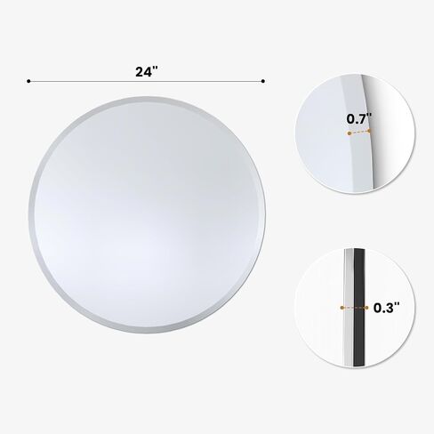 24 Inch Round Bathroom Mirror, Frameless Beveled Circle Vanity Mirror for Over Sink, Powder Room and Entryway, Solid-Backed Wall Mirror in Saudi Arabia
