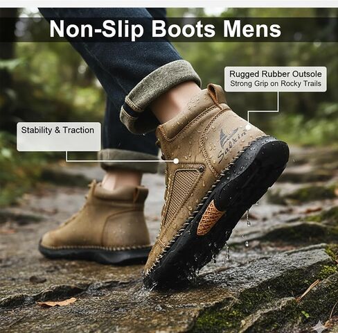 Boots for Men Women,Salkin Comfortable Handmade Leather Shoes,Waterproof Non-Slip Boots Width w/Arch Support for Outdoor Hiking Trekking Daily Wear in Kuwait