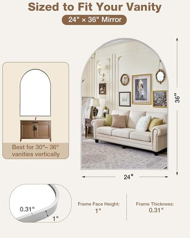 24x36 Inch Arched Bathroom Mirror, Wall Mounted Arch Vanity Mirror for Over Sink, Tempered Glass, Brushed Nickel Aluminum Frame, for Bathroom Bedroom Entryway Living Room in Saudi Arabia