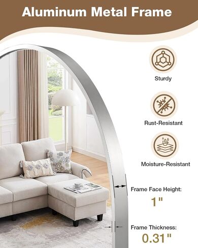 24x36 Inch Arched Bathroom Mirror, Wall Mounted Arch Vanity Mirror for Over Sink, Tempered Glass, Brushed Nickel Aluminum Frame, for Bathroom Bedroom Entryway Living Room in Saudi Arabia