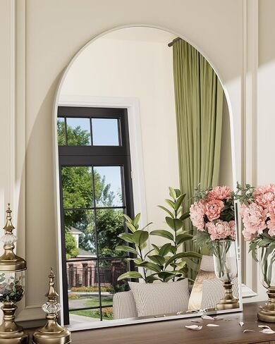 24x36 Inch Arched Bathroom Mirror, Wall Mounted Arch Vanity Mirror for Over Sink, Tempered Glass, Brushed Nickel Aluminum Frame, for Bathroom Bedroom Entryway Living Room in Saudi Arabia