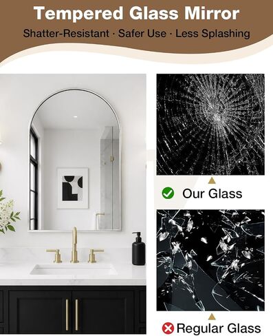 24x36 Inch Arched Bathroom Mirror, Wall Mounted Arch Vanity Mirror for Over Sink, Tempered Glass, Brushed Nickel Aluminum Frame, for Bathroom Bedroom Entryway Living Room in Saudi Arabia
