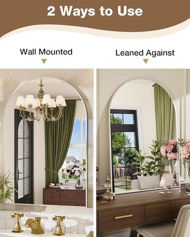 24x36 Inch Arched Bathroom Mirror, Wall Mounted Arch Vanity Mirror for Over Sink, Tempered Glass, Brushed Nickel Aluminum Frame, for Bathroom Bedroom Entryway Living Room in Saudi Arabia