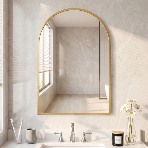 NEWBULIG 22"x30" Arched Wall Mirror, Bathroom Mirrors for Over Sink, Gold|Matte Metal Framed Vanity Mirror with Tempered Glass, Entryway, Living Room, Bedroom in Saudi Arabia