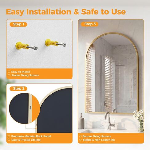 NEWBULIG 22"x30" Arched Wall Mirror, Bathroom Mirrors for Over Sink, Gold|Matte Metal Framed Vanity Mirror with Tempered Glass, Entryway, Living Room, Bedroom in Saudi Arabia