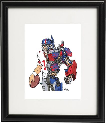 Optimus Eli Manning Football Original Art Matted, Quality Wood Framed and Signed (Natural Wood) in Kuwait