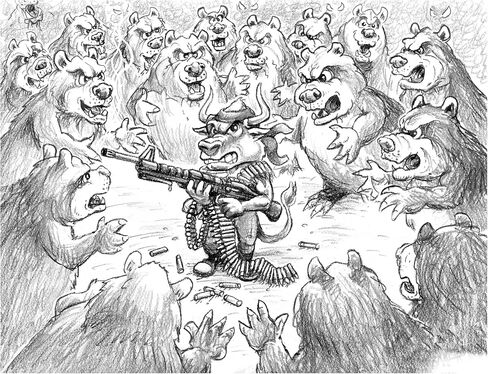 Bull 'n Bear Rambo Style Stock Market Cartoon Signed by Artist Print, Southworth Heavy Linen Paper in Kuwait