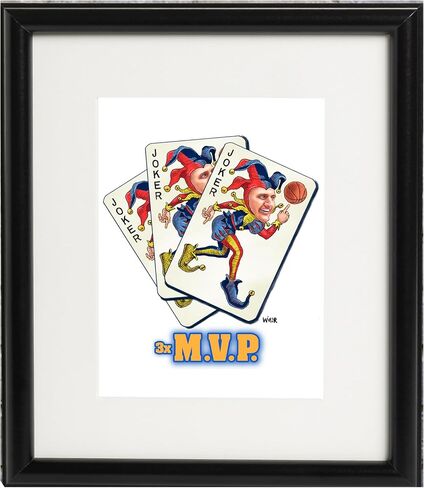 The Joker - Nikola Jokic Nuggets Illustration Matted, Quality Wood Framed and Signed in Kuwait