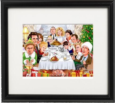 رسم توضيحي لشخصيات Rockwell Christmas Classic Mashup، مؤطر وموقع من الخشب عالي الجودة in Kuwait