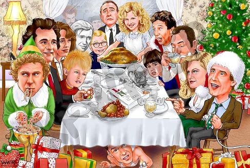 رسم توضيحي لشخصيات Rockwell Christmas Classic Mashup، مؤطر وموقع من الخشب عالي الجودة in Kuwait