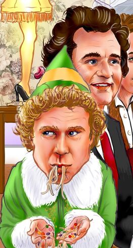 رسم توضيحي لشخصيات Rockwell Christmas Classic Mashup، مؤطر وموقع من الخشب عالي الجودة in Kuwait