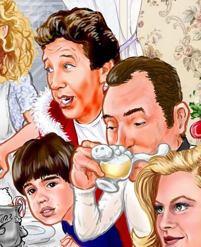 رسم توضيحي لشخصيات Rockwell Christmas Classic Mashup، مؤطر وموقع من الخشب عالي الجودة in Kuwait