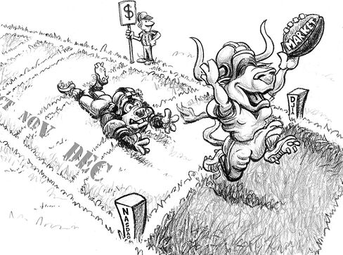Bull 'n Bear Touchdown Stock Market Cartoon Signed by Artist Print, Southworth Heavy Linen Paper in Kuwait