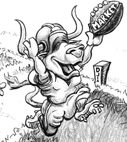 Bull 'n Bear Touchdown Stock Market Cartoon Signed by Artist Print, Southworth Heavy Linen Paper in Kuwait
