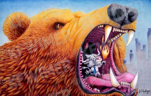 Bull 'n Bear Touchdown Stock Market Cartoon Signed by Artist Print, Southworth Heavy Linen Paper in Kuwait