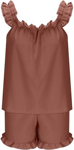 Pajamas For Women Set Summer 2 Piece Ruffle Pj Soft Tank Top And Shorts Sleepwear Sets Cute Bridesmaid Pajamas in Kuwait