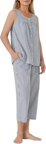 Latuza Women's Cotton Seersucker Pajamas Set Capri Pants Tank Top in Kuwait