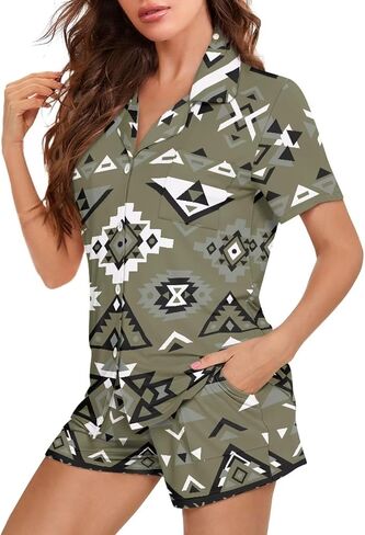 Aztec Comfy Pajamas Sets For Women Native American Pattern 2 Piece Short-Sleeved Button-Down Nightwear in Saudi Arabia