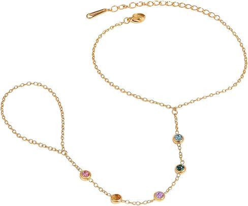 1 Piece Hand Chain Bracelet, Colorful Zircon Dainty Adjustable Finger Ring Design Trendy Seasonal Ring Bracelet for Women in Saudi Arabia
