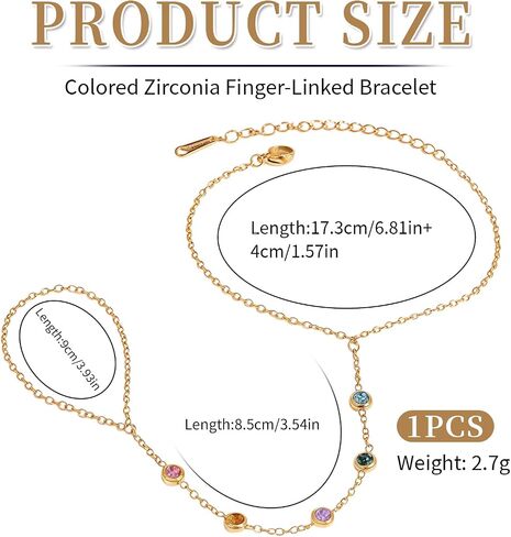 1 Piece Hand Chain Bracelet, Colorful Zircon Dainty Adjustable Finger Ring Design Trendy Seasonal Ring Bracelet for Women in Saudi Arabia