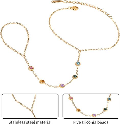 1 Piece Hand Chain Bracelet, Colorful Zircon Dainty Adjustable Finger Ring Design Trendy Seasonal Ring Bracelet for Women in Saudi Arabia