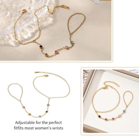 1 Piece Hand Chain Bracelet, Colorful Zircon Dainty Adjustable Finger Ring Design Trendy Seasonal Ring Bracelet for Women in Saudi Arabia