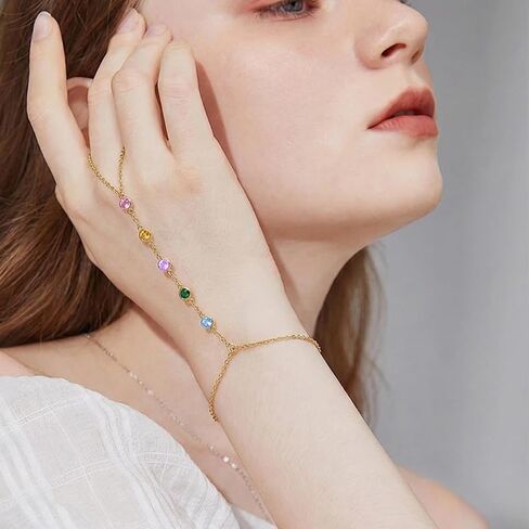 1 Piece Hand Chain Bracelet, Colorful Zircon Dainty Adjustable Finger Ring Design Trendy Seasonal Ring Bracelet for Women in Saudi Arabia