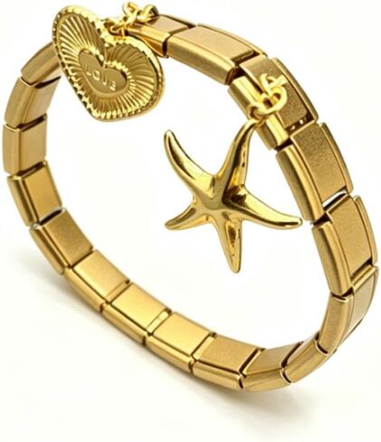 Gold Italian Charm Bracelet for Women, DIY Handmade with Starter Brascelet, Assorted Charms and Opening Tools, 9mm Modular Italian Bracelet Links Jewelry in Saudi Arabia