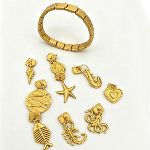 Gold Italian Charm Bracelet for Women, DIY Handmade with Starter Brascelet, Assorted Charms and Opening Tools, 9mm Modular Italian Bracelet Links Jewelry in Saudi Arabia
