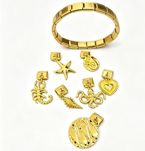 Gold Italian Charm Bracelet for Women, DIY Handmade with Starter Brascelet, Assorted Charms and Opening Tools, 9mm Modular Italian Bracelet Links Jewelry in Saudi Arabia