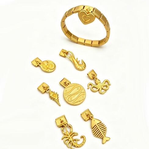 Gold Italian Charm Bracelet for Women, DIY Handmade with Starter Brascelet, Assorted Charms and Opening Tools, 9mm Modular Italian Bracelet Links Jewelry in Saudi Arabia