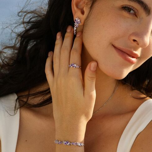 FANCIME Wisteria Whisper Jewelry Collection White Gold Plated Sterling Silver Multiple Gemstone Cuts Earrings Bracelet Necklace Birthday Wedding Party Prom Graduation Mothers Day Gifts for Women Wife Her in Kuwait