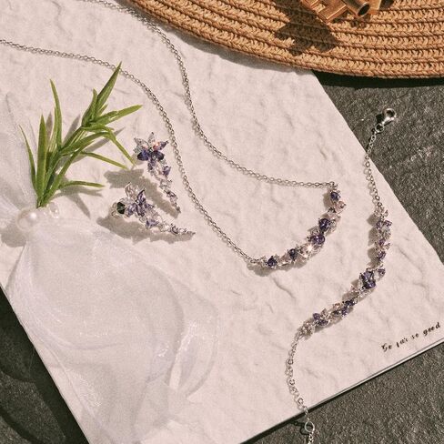 FANCIME Wisteria Whisper Jewelry Collection White Gold Plated Sterling Silver Multiple Gemstone Cuts Earrings Bracelet Necklace Birthday Wedding Party Prom Graduation Mothers Day Gifts for Women Wife Her in Kuwait