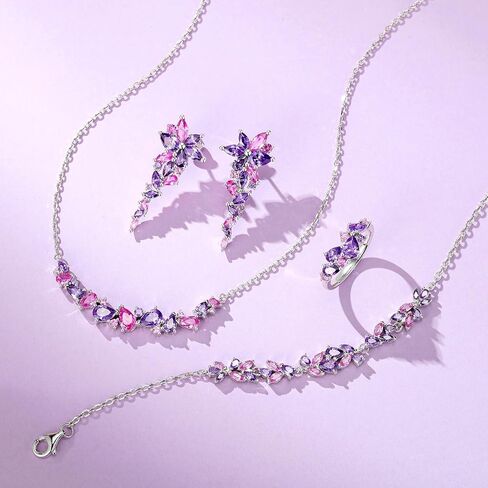 FANCIME Wisteria Whisper Jewelry Collection White Gold Plated Sterling Silver Multiple Gemstone Cuts Earrings Bracelet Necklace Birthday Wedding Party Prom Graduation Mothers Day Gifts for Women Wife Her in Kuwait