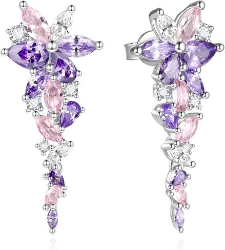 FANCIME Wisteria Whisper Jewelry Collection White Gold Plated Sterling Silver Multiple Gemstone Cuts Earrings Bracelet Necklace Birthday Wedding Party Prom Graduation Mothers Day Gifts for Women Wife Her in Kuwait