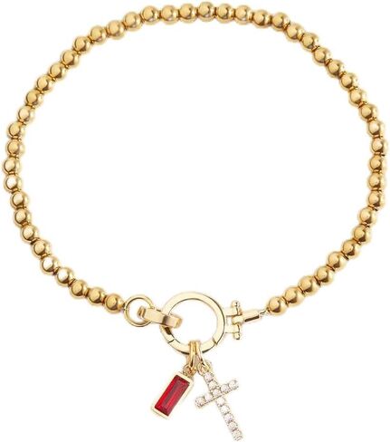 Mint & Lily Cross Charm Birthstone Bracelet for Women | 18K Gold Beaded Stretch Bracelet, Waterproof, Tarnish Resistant, Stainless Steel | Faith Jewelry Gift, Birthday | January Garnet, 7" in Saudi Arabia
