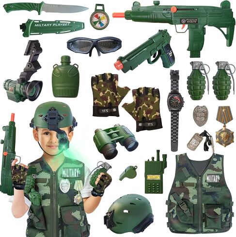20 Piece Army Costume for Kids, Soldier Military Dress up for Boys 3-10, Kids Army Gear Role Play, Halloween Costume Camouflage Set with Vest, Camo Gloves, Helmet, Halloween Christmas Gift for Kids in Saudi Arabia
