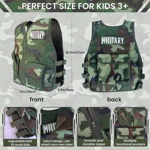 20 Piece Army Costume for Kids, Soldier Military Dress up for Boys 3-10, Kids Army Gear Role Play, Halloween Costume Camouflage Set with Vest, Camo Gloves, Helmet, Halloween Christmas Gift for Kids in Saudi Arabia