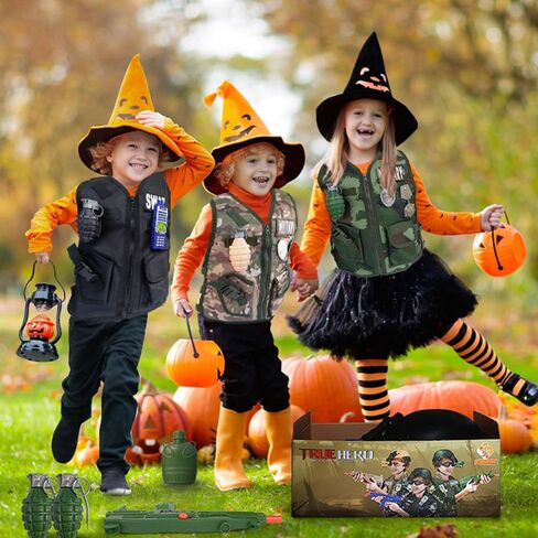 20 Piece Army Costume for Kids, Soldier Military Dress up for Boys 3-10, Kids Army Gear Role Play, Halloween Costume Camouflage Set with Vest, Camo Gloves, Helmet, Halloween Christmas Gift for Kids in Saudi Arabia