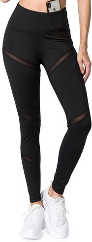 ICONOFLASH Women's High Waisted Mesh Leggings with Pocket Tummy Control Yoga Pants Gym Running in Saudi Arabia
